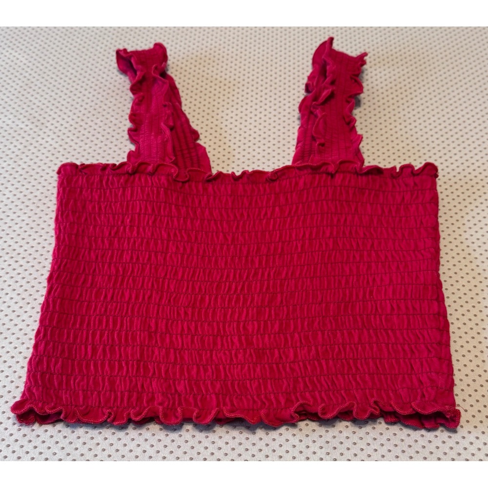 Hollister Red Smocked Ruffle Crop Top Sleeveless Square Neck Small